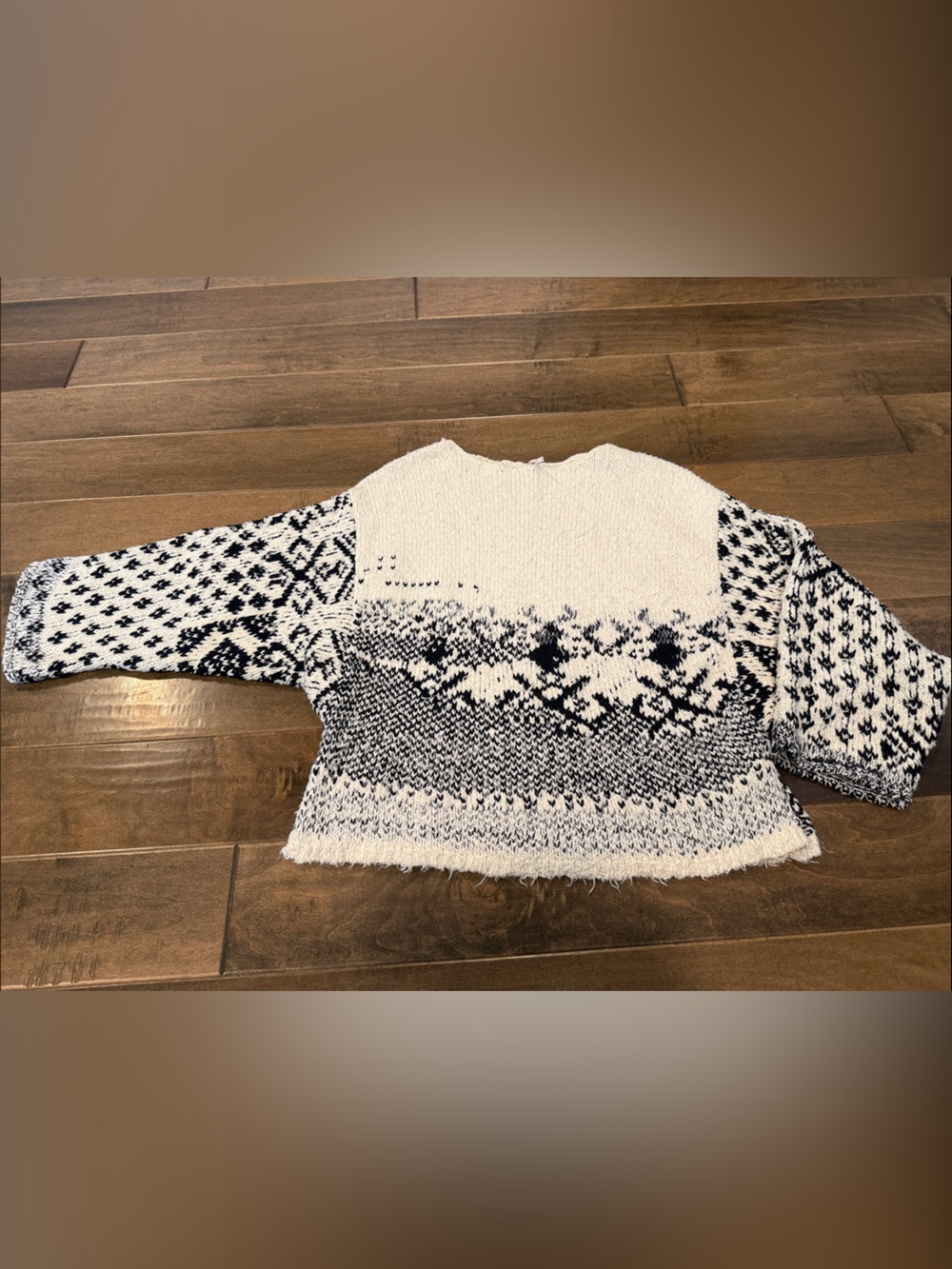 Free People Navy and White Patterned Crew Sweater